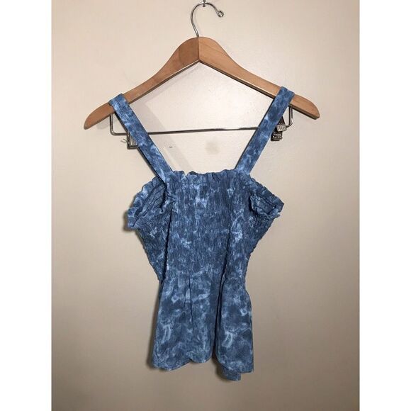 Michael Kors Smocked Tank Top Womens Small Stretch Baby Doll Blue - Picture 3 of 6